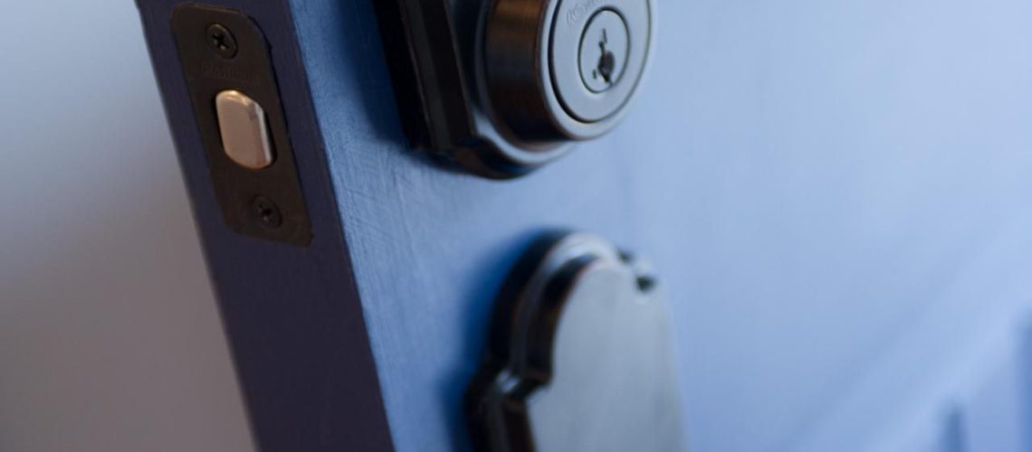 Blue Front Door With Keypad Lock
